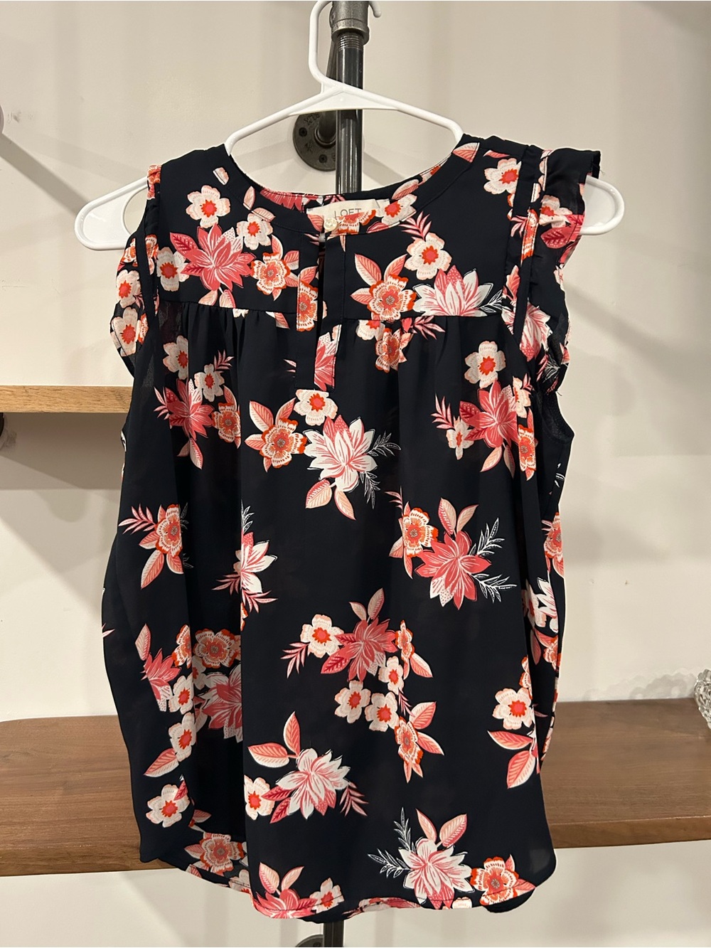 LOFT Navy Floral Ruffle Sleeve Camisole